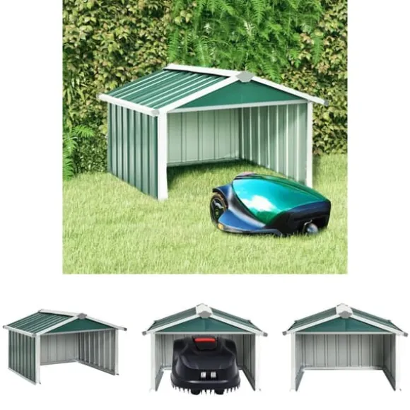 The Living Store Skjul för robotgräsklippare 92x97x63 cm galvaniserat stål grön - Förråd & Redskapsbodar