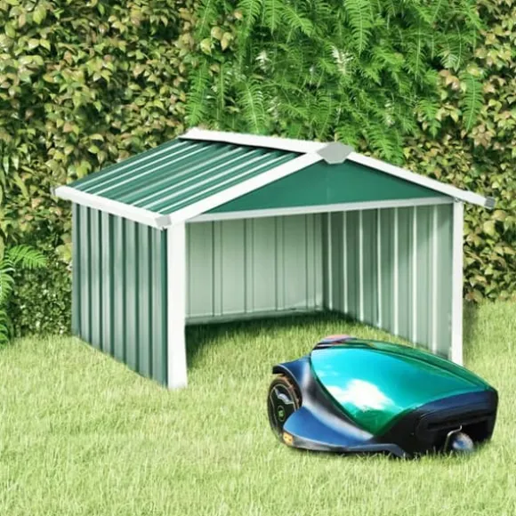 The Living Store Skjul för robotgräsklippare 92x97x63 cm galvaniserat stål grön - Förråd & Redskapsbodar