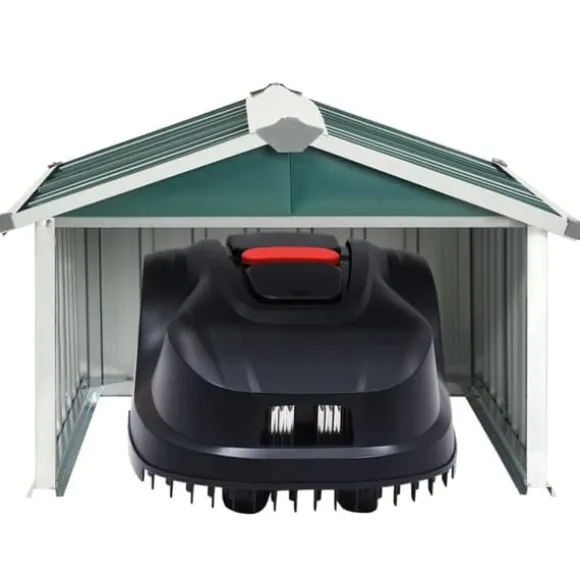 The Living Store Skjul för robotgräsklippare 92x97x63 cm galvaniserat stål grön - Förråd & Redskapsbodar