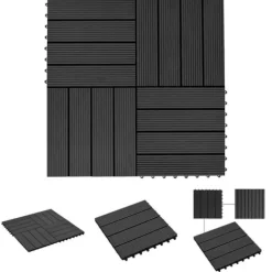 The Living Store Trall 11 st WPC 30x30 cm 1 kvm svart - Golvbeläggning