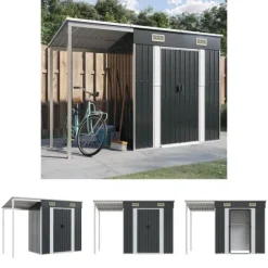 The Living Store Trädgårdsbod med förlängt tak antracit 277x110,5x181 cm stål - Förråd & Redskapsbodar