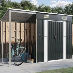 The Living Store Trädgårdsbod med förlängt tak antracit 277x110,5x181 cm stål - Förråd & Redskapsbodar