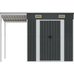 The Living Store Trädgårdsbod med förlängt tak antracit 277x110,5x181 cm stål - Förråd & Redskapsbodar