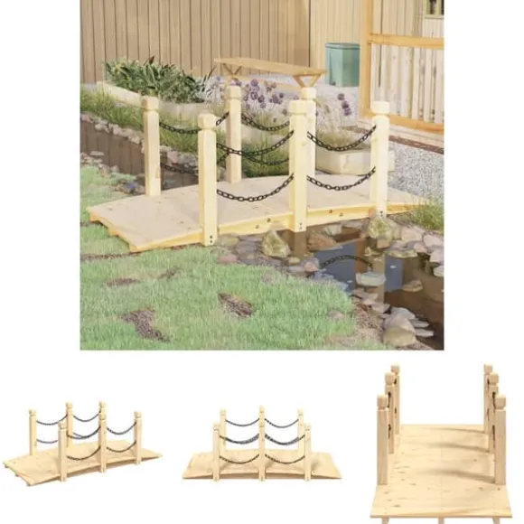 The Living Store Trädgårdsbro med kedjeräcken 150x67x56cm massivt granträ - Trädgårdsbroar