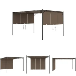 The Living Store Trädgårdspaviljong med draperier 4x3x2,25 m taupe - Partytält & paviljoner