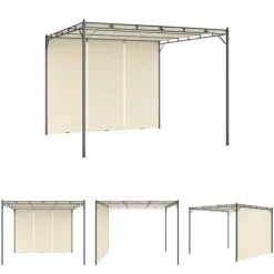 The Living Store Trädgårdspaviljong med draperier 3x3x2,25m gräddvit - Partytält & paviljoner