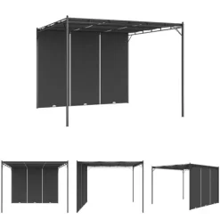 The Living Store Trädgårdspaviljong med draperier 3x3x2,25 m antracit - Partytält & paviljoner