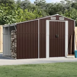 The Living Store Trädgårdsskjul brun 277x192,5x179 cm galvaniserat stål - Förråd & Redskapsbodar