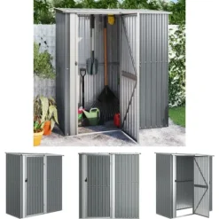 The Living Store Trädgårdsskjul grå 180,5x97x209,5 cm galvaniserat stål - Förråd & Redskapsbodar