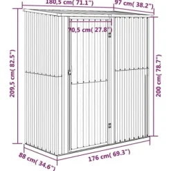 The Living Store Trädgårdsskjul grå 180,5x97x209,5 cm galvaniserat stål - Förråd & Redskapsbodar
