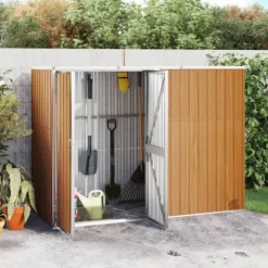 The Living Store Trädgårdsskjul brun 225x89x161 cm galvaniserat stål - Förråd & Redskapsbodar