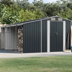 The Living Store Trädgårdsskjul antracit 277x365,5x179 cm galvaniserat stål - Förråd & Redskapsbodar