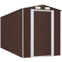 The Living Store Trädgårdsskjul mörkbrun 192x440x223 cm galvaniserat stål - Förråd & Redskapsbodar