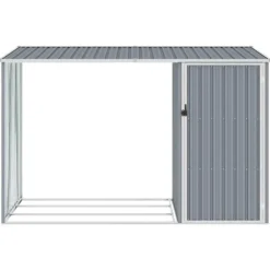 The Living Store Vedskjul grå 245x98x159 cm galvaniserat stål - Förråd & Redskapsbodar