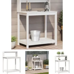 The Living Store Växtbord med hyllor vit 82,5x50x109,5 cm massiv furu - Växtställ