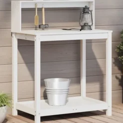 The Living Store Växtbord med hyllor vit 82,5x50x109,5 cm massiv furu - Växtställ