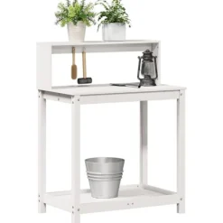 The Living Store Växtbord med hyllor vit 82,5x50x109,5 cm massiv furu - Växtställ