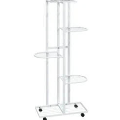 The Living Store Växtställ på hjul 5 hyllor 44x23x100 cm svart järn - Växtställ