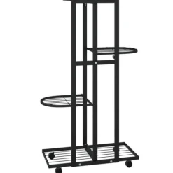 The Living Store Växtställ på hjul 4 hyllor 44x23x80 cm svart järn - Växtställ
