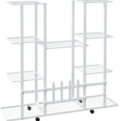 The Living Store Växtställ på hjul 94,5x24,5x91,5 cm vit järn - Växtställ