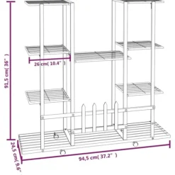 The Living Store Växtställ på hjul 94,5x24,5x91,5 cm vit järn - Växtställ