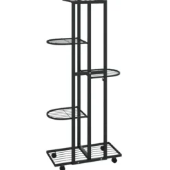 The Living Store Växtställ på hjul 5 hyllor 44x23x100 cm svart järn - Växtställ