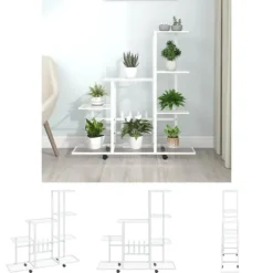 The Living Store Växtställ på hjul 94,5x25x92,5 cm vit metall - Växtställ