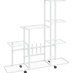 The Living Store Växtställ på hjul 94,5x25x92,5 cm vit metall - Växtställ