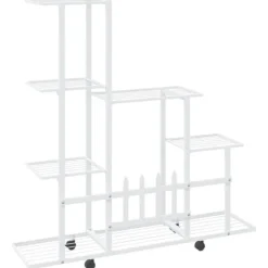 The Living Store Växtställ på hjul 94,5x25x92,5 cm vit metall - Växtställ
