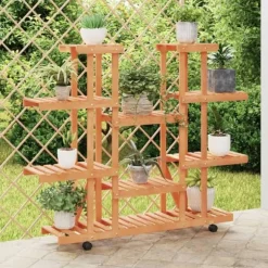 The Living Store Växtställ med hjul 110x25x115 cm massiv furu - Växtställ