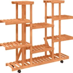 The Living Store Växtställ med hjul 110x25x115 cm massiv furu - Växtställ