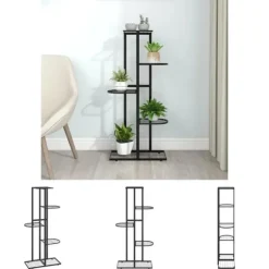 The Living Store Växtställ med 5 hyllor 43x22x98 cm svart metall - Växtställ