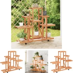 The Living Store Växtställ med hjul 110x25x101 cm massiv furu - Växtställ