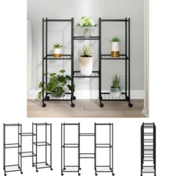 The Living Store Växtställ på hjul 83x25x83,5 cm svart järn - Växtställ