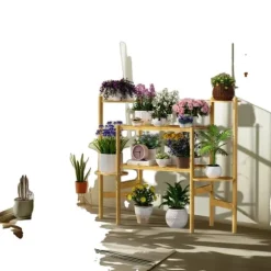 6-Tier Bambuplantställ, Minimalistisk Design, Hög Viktkapacitet,L