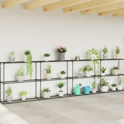 3-Tier växtställ Svart 400 x 32 x 104 cm Stål