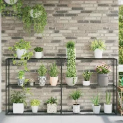 3-Tier växtställ Svart 200 x 32 x 104 cm Stål