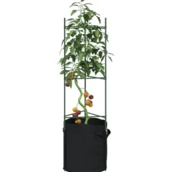 Tomatburar med växtpåsar - Justerbart stålstöd för tomater och vinrankor | Färg: Grön | Storlek: 116 cm | 4 st