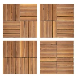 Trallplattor i hårdträ, klicksystem, 36-pack, 12"x12"x1", ljusbrun, vattentåliga för ute/inne