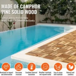 Trallplattor, Massivt trä, Klicksystem, 30x30x2 cm, Trä, Golv