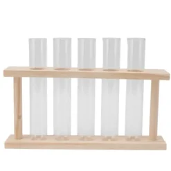 Transparent provrörsväxtterrarium med trästativ för observation av växttillväxt