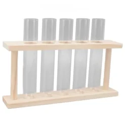 Transparent provrörsväxtterrarium med trästativ för observation av växttillväxt