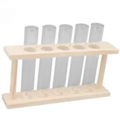 Transparent provrörsväxtterrarium med trästativ för observation av växttillväxt