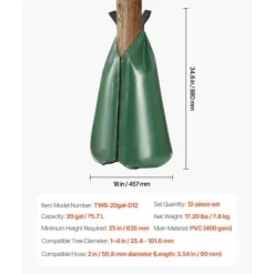 Trädbevattningspåse, 12-pack 75,7 L 5-9 timmars långsam frigivning, PVC