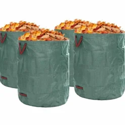 Trädgårdsavfallskassar med handtag - Fällbara runda 4 st | Färg: Grön | Storlek: 500 L