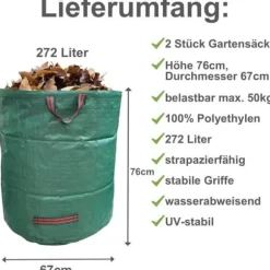 Trädgårdsavfallspåse - KRONLY - Set om 2 - 272 liter - Vattentät - Rivstark