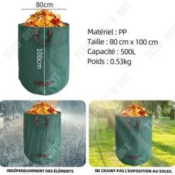 Trädgårdsavfallspåse - TD - 80cm x 100cm - Fällbar - Hållbar - 500L