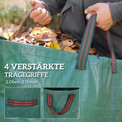 Trädgårdsavfallspåse, 300L kapacitet, 150gsm material, 67cm diameter, 84cm höjd, 4 förstärkta handtag