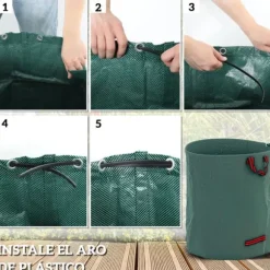 Trädgårdsavfallssäckar - Set med 3 - 272 L - Extra kraftiga - Förstärkta handtag - Flexibla hopfällbara ringar - Ljusgrön