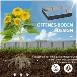 Trädgårdsbädd, Tjockt Färgat Stål, 258L x 90B x 30H cm, 253L x 85B x 30H cm Planteringsområde, Verktygsfri Installation, Höjd Design